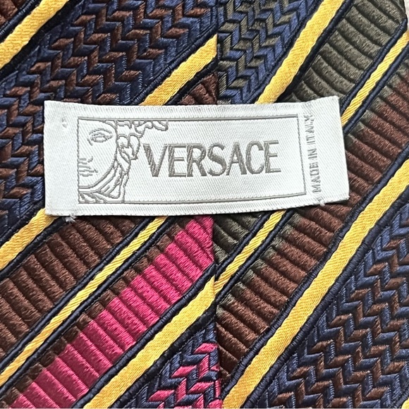 Versace Diagonal Stripe Silk Tie - Picture 5 of 7